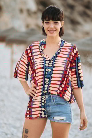 Blouse - Blauw en rood