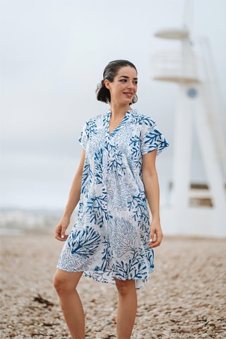 Blouse-jurk - Wit en blauw