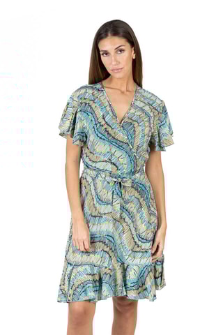 Robe portefeuille - Beige et bleu