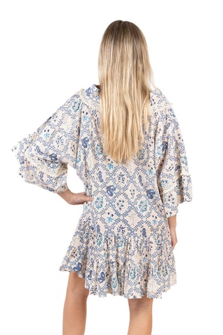 Jurk met Ruches - Beige en blauw