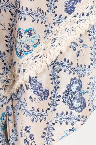 Jurk met Ruches - Beige en blauw