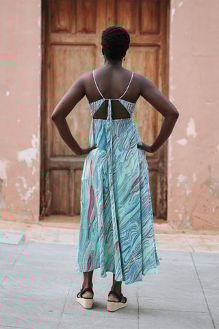 Lange Jurk - Blauw en roze