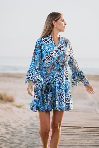 Blouse-jurk - Zwart en blauw