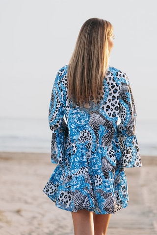 Blouse-jurk - Zwart en blauw