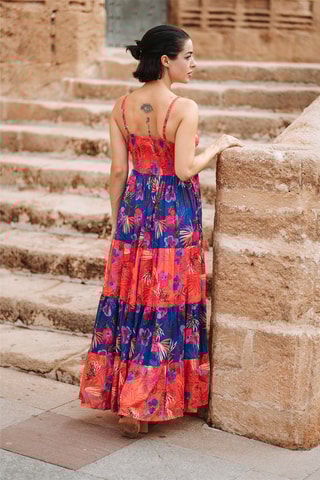 Lange Jurk - Rood, blauw en oranje