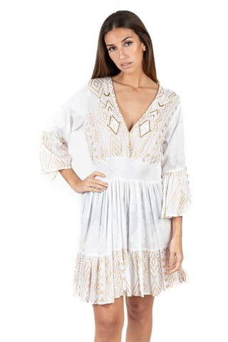 Jurk met Ruches - Wit en bruin