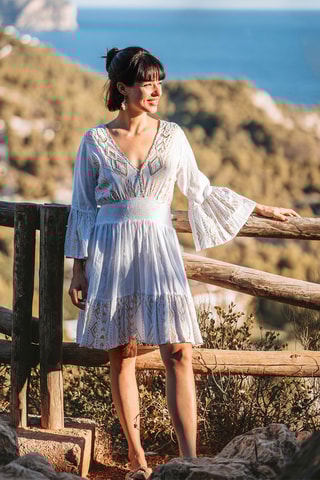 Jurk met Ruches - Wit en bruin