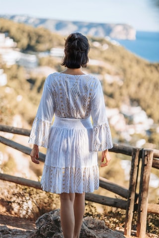 Jurk met Ruches - Wit en bruin