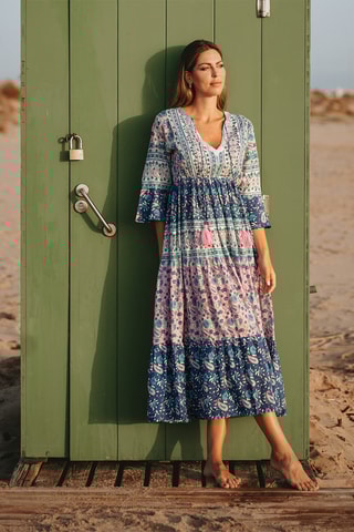 Lange Jurk - Blauw en roze