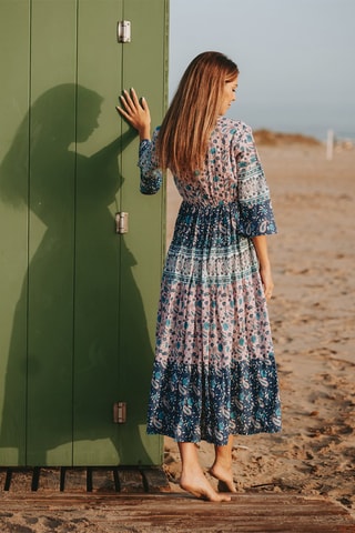 Lange Jurk - Blauw en roze