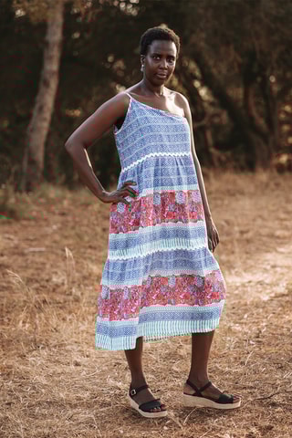 Midi-jurk - Rood en blauw