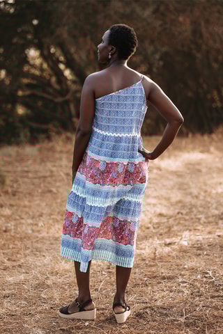 Midi-jurk - Rood en blauw