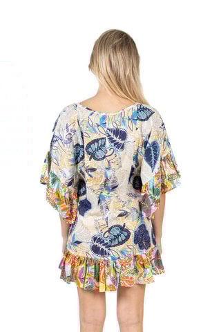 Jurk met Ruches - Beige en blauw