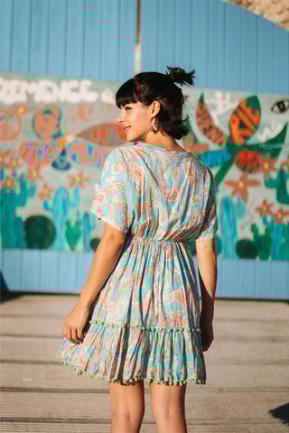 Robe volantée - Bleu et orange