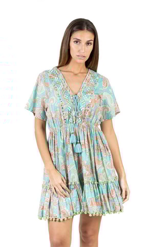 Robe volantée - Bleu et orange