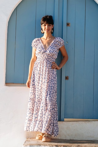 Lange Jurk - Wit en blauw