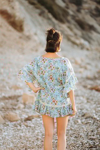 Jurk met Ruches - Blauw en oranje