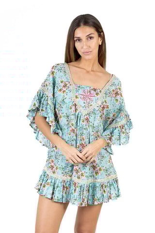 Jurk met Ruches - Blauw en oranje