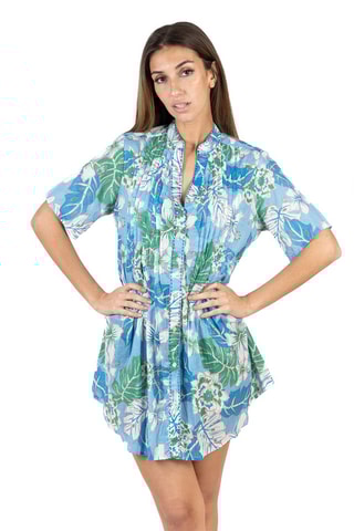 Blouse-jurk - Blauw en groen