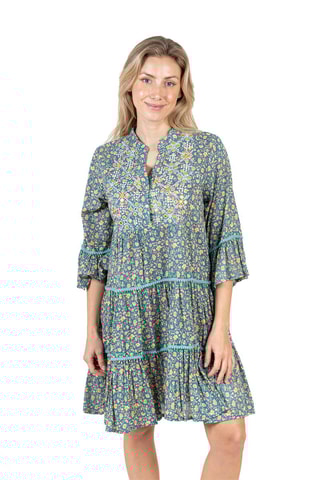 Jurk met Ruches - Blauw en oranje