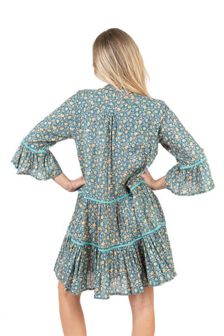 Jurk met Ruches - Blauw en oranje