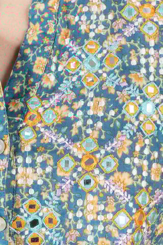 Jurk met Ruches - Blauw en oranje