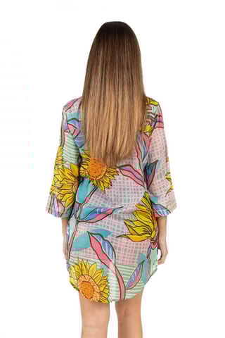 Blouse-jurk - Blauw, geel en roze