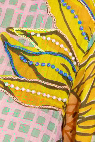 Blouse-jurk - Blauw, geel en roze