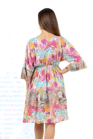 Jurk met Ruches - Blauw, oranje en roze