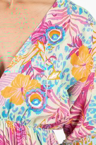 Jurk met Ruches - Blauw, oranje en roze