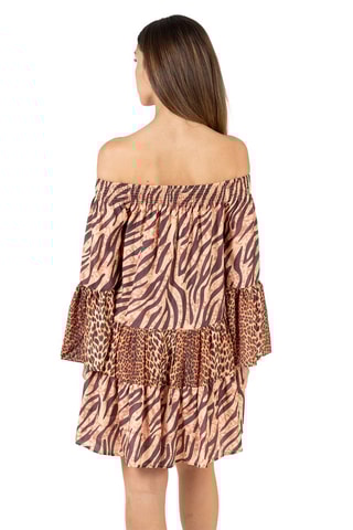 Jurk met Ruches - Beige en bruin