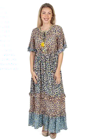 Lange Jurk - Blauw en bruin