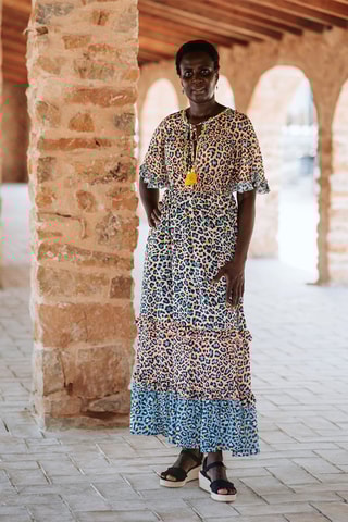 Lange Jurk - Blauw en bruin