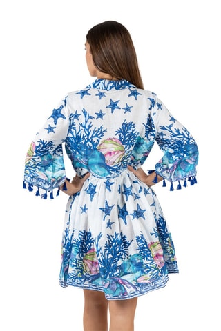 Jurk met Ruches - Wit en blauw