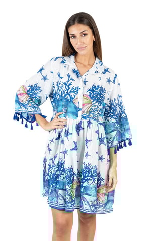 Jurk met Ruches - Wit en blauw