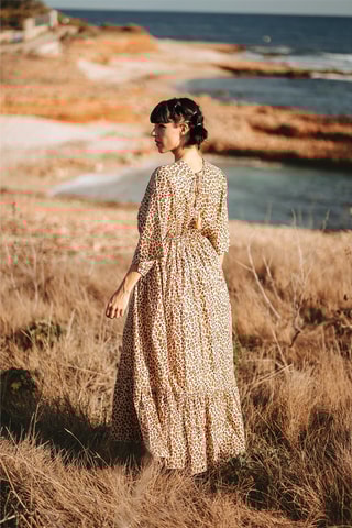 Lange Jurk - Zwart, beige en bruin