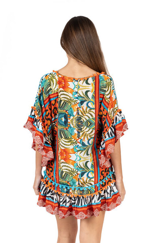 Jurk met Ruches - Oranje en multicolor