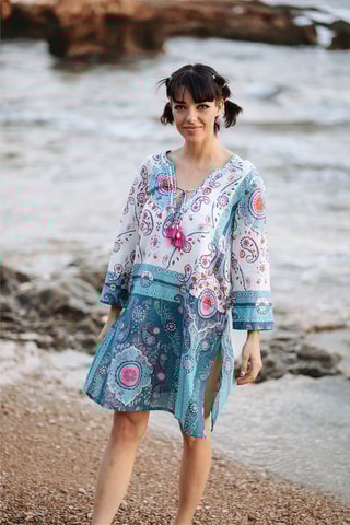 Jurk - Blauw en roze