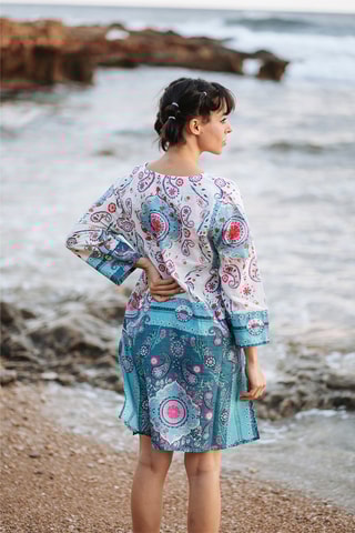 Jurk - Blauw en roze