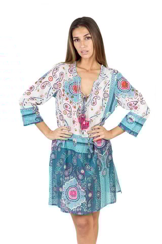 Jurk - Blauw en roze