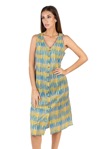 Blouse-jurk - Blauw en geel