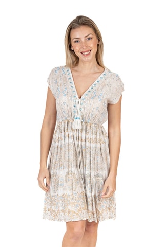 Jurk - Beige en blauw