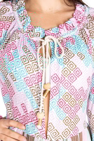 Lange Jurk - Blauw, bruin, paars en roze