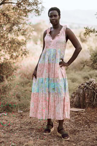 Lange Jurk - Blauw en roze
