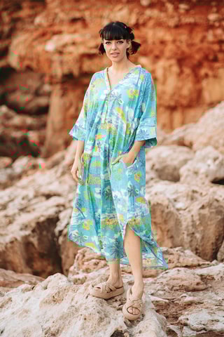 Lange Jurk - Blauw en geel