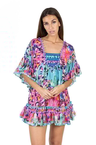 Jurk met Ruches - Blauw en roze