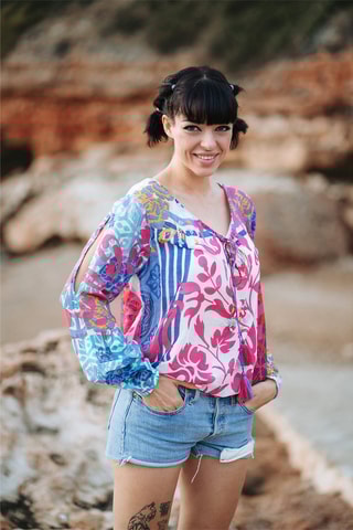 Blouse - Blauw en roze