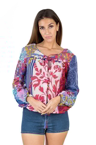Blouse - Blauw en roze