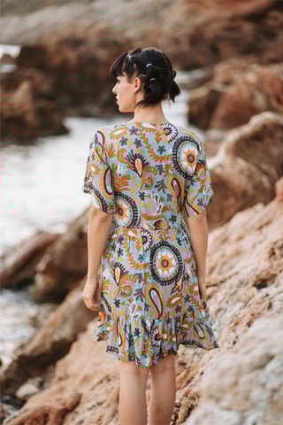 Jurk - Blauw en oranje