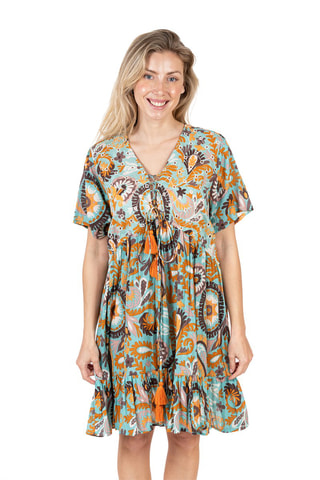 Jurk - Blauw en oranje